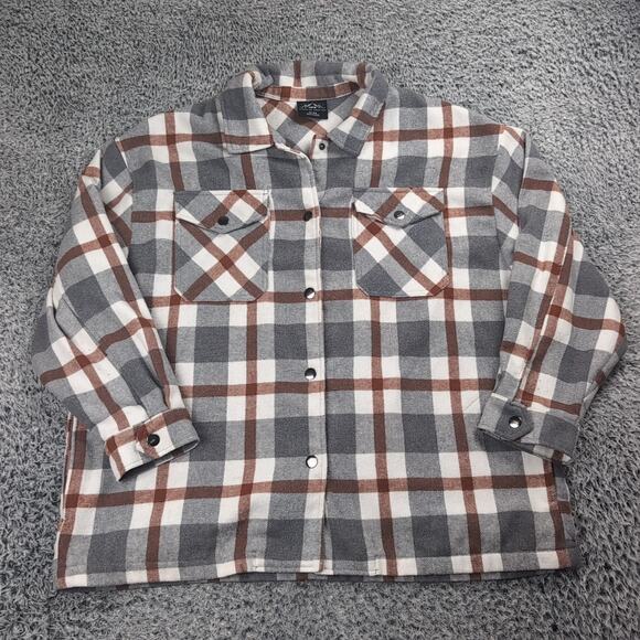 HFX Jacket Men Extra Large Gray Plaid Shacket Flannel Snap Button Outdoor Collar - Picture 1 of 6